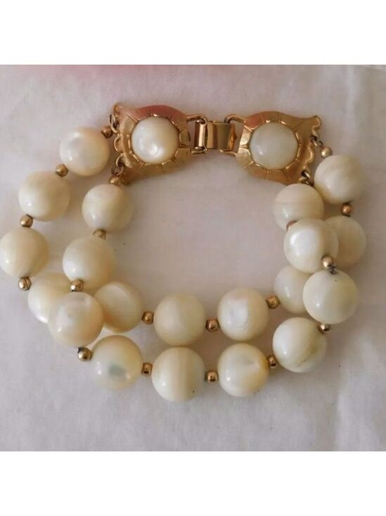 Napier Jewelry - Napier Mother of Pearl Beaded Double Strand Vintage Bracelet